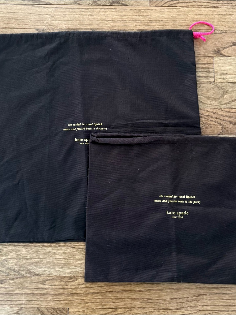 Lot of 2 kate spade brown dust bags with pink drawcords